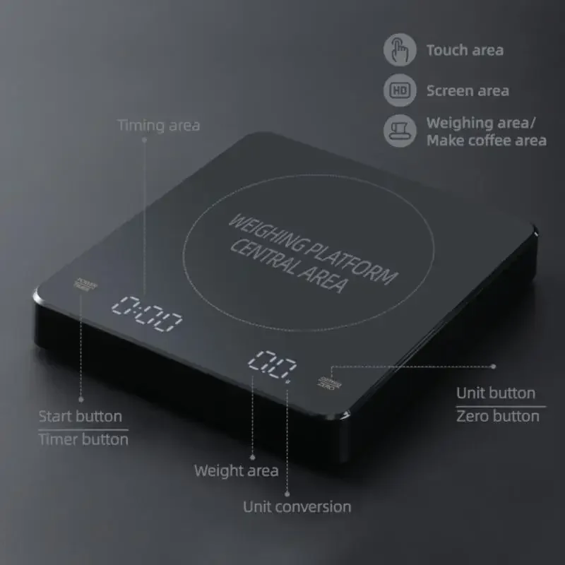 Built-in battery charging Electronic Scale Built-in Auto Timer Pour Over Espresso Smart Coffee Scale Kitchen Scales 3kg 0.1g