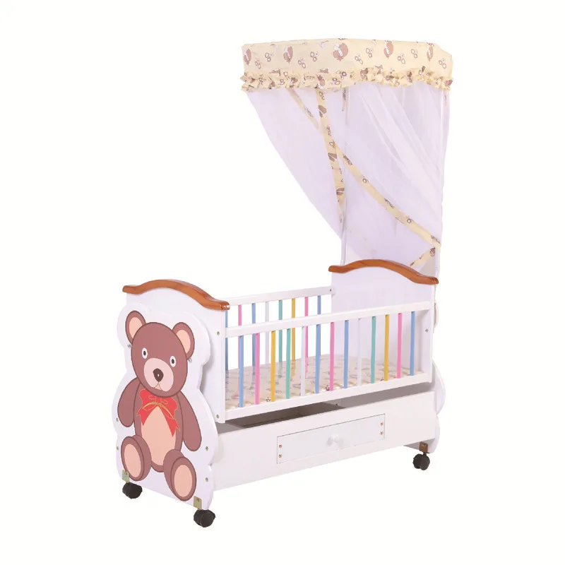 

Solid wood crib newborn multi-functional crib splicing queen bed removable cradle bed with locker