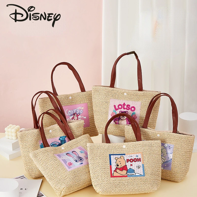 

Disney 2024 New Women's Straw Bag Fashion High Quality Women's Shoulder Bag Cartoon Versatile Large Capacity Girls' Beach Bag