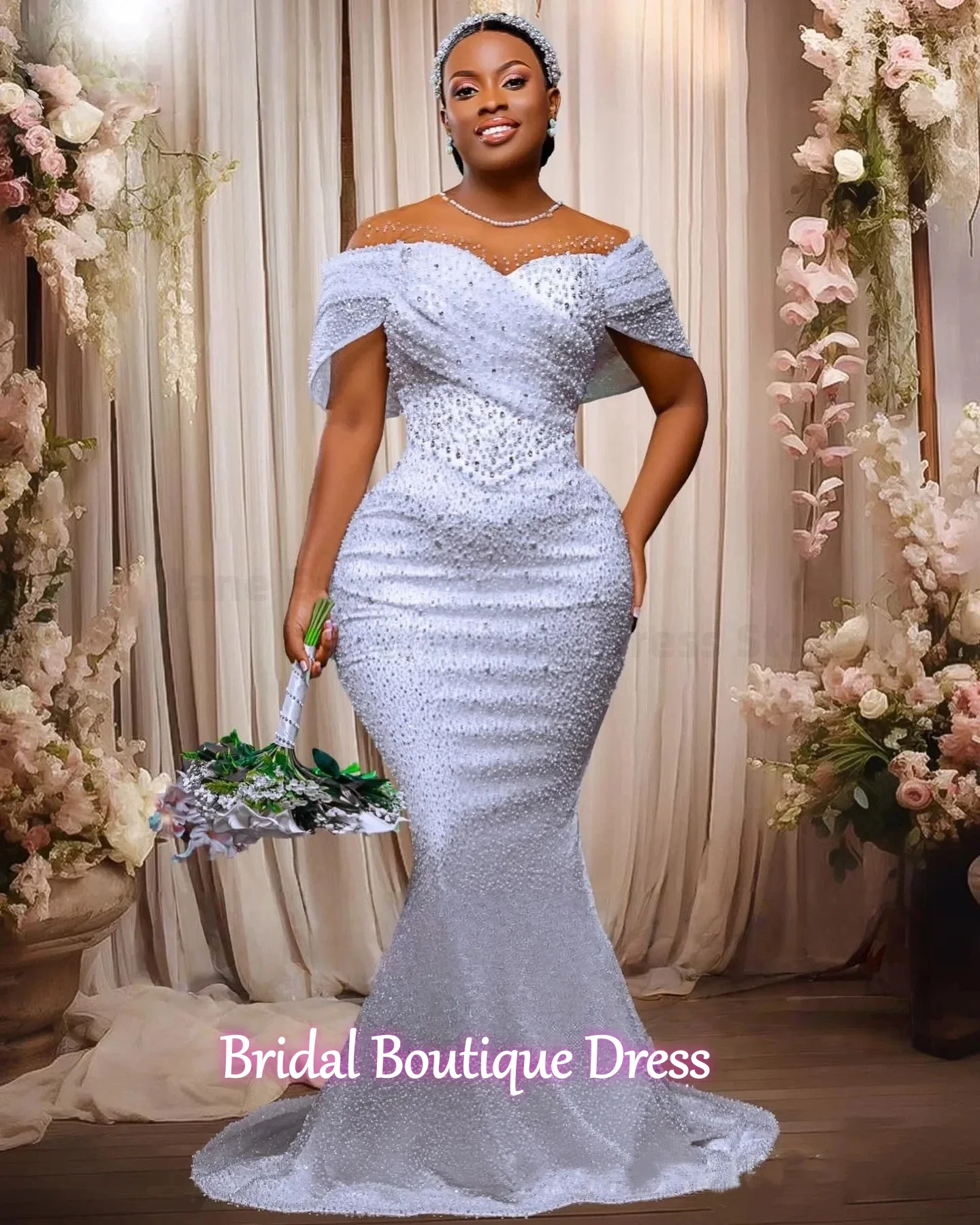 Maßgeschneidertes 2026 neues, exquisites Plus-Size-Meerjungfrau-Perlen-besticktes Hochzeitshut-Ärmel mit abnehmbarer Schleppe, sexy Ball-Brautkleid