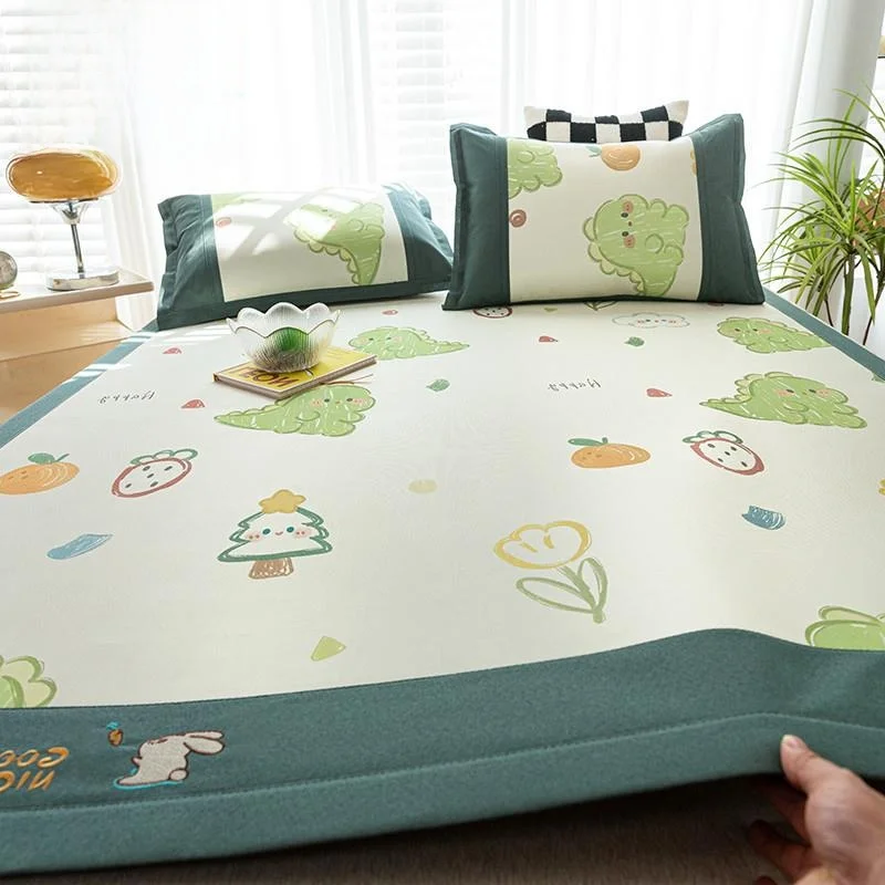 

2024 Summer Ice Silk Cooling Mat Bed Canopy Style Mat Grass Mat Machine Washable Thickened Student Ice Vine Mat Dormitory 19