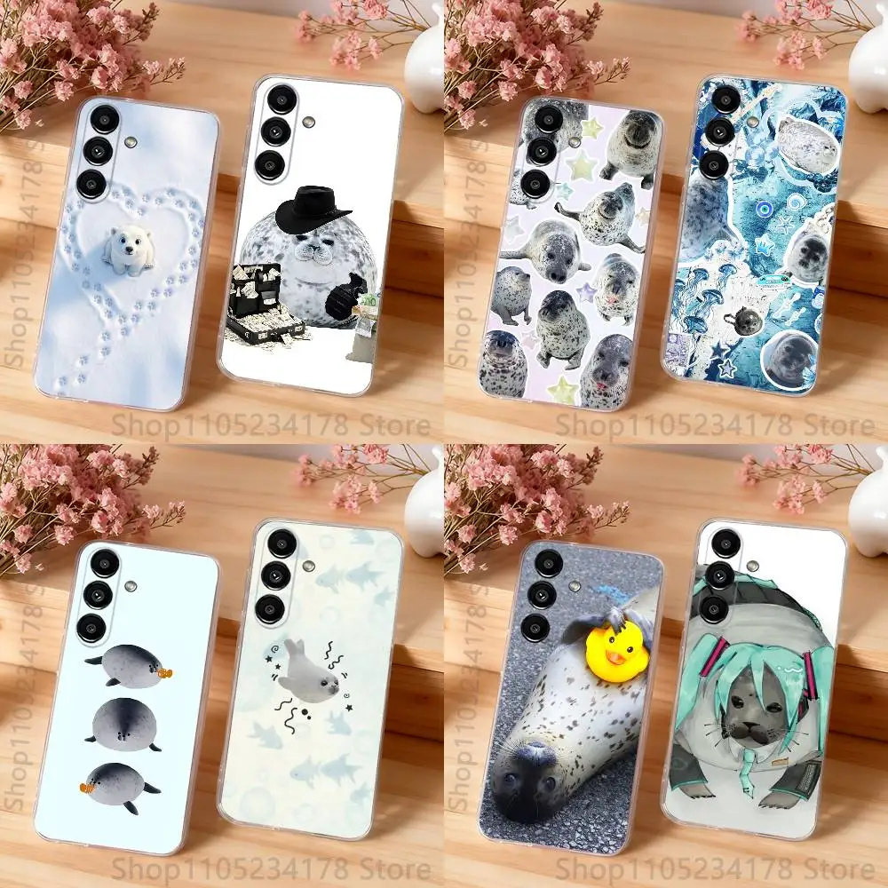 Cute and Funny Seals Phone Case For Samsung S24,S25,S30,S23,S21,S22,S20,S10,5G,FE,lite,PIus,Ultra Clear Transparent Cover