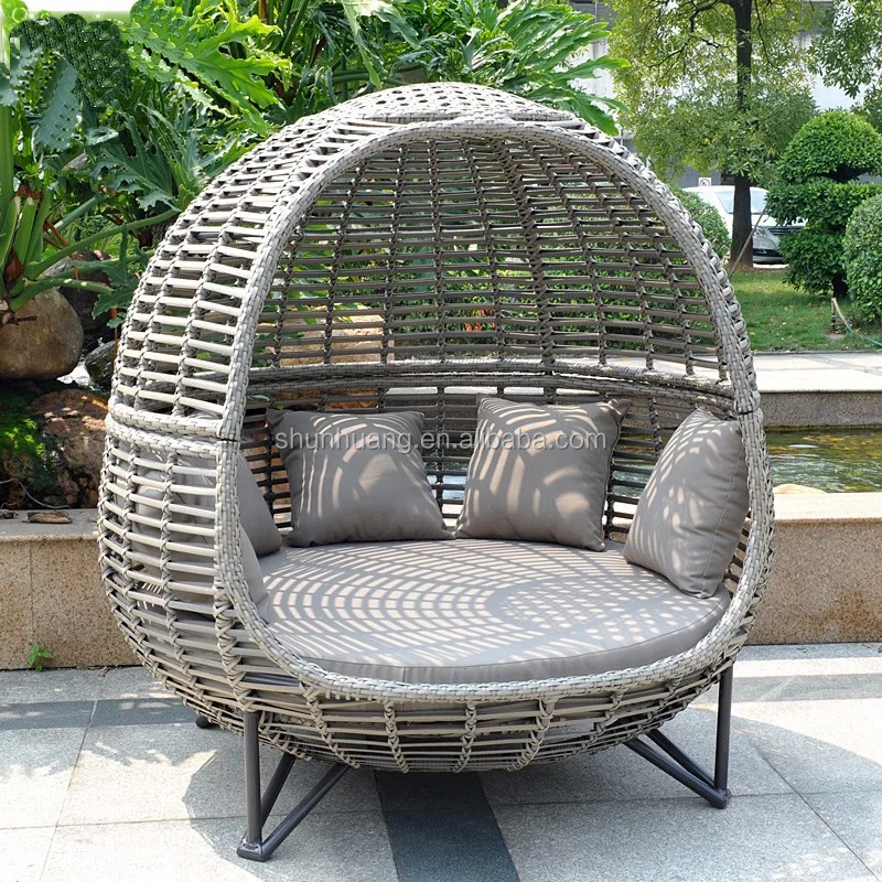 Nordic Patio Canopy Daybed Outdoor Lounge Chair Sofa Garden Beach Rattan Furniture Aluminium Frame Sunbed