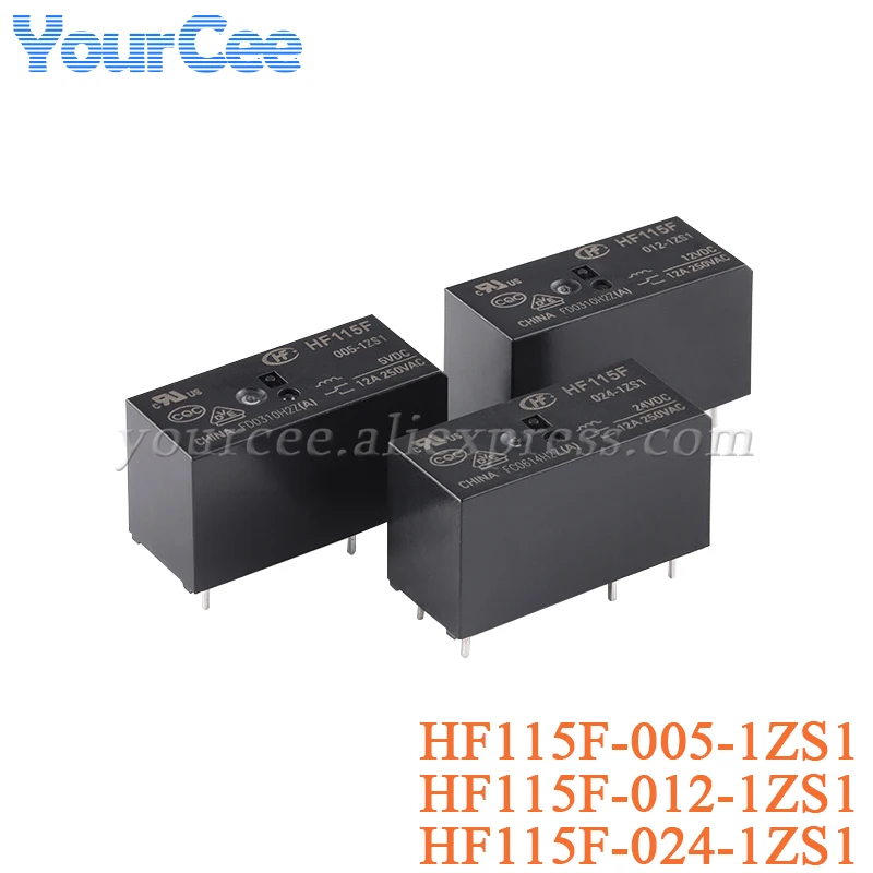 2PCS High Power Relay HF115F HF115F-005-1ZS1 HF115F-012-1ZS1 HF115F-024-1ZS1 1ZS1 DC 5V 12V 24V Foot Distance 3.5mm 5 Pin