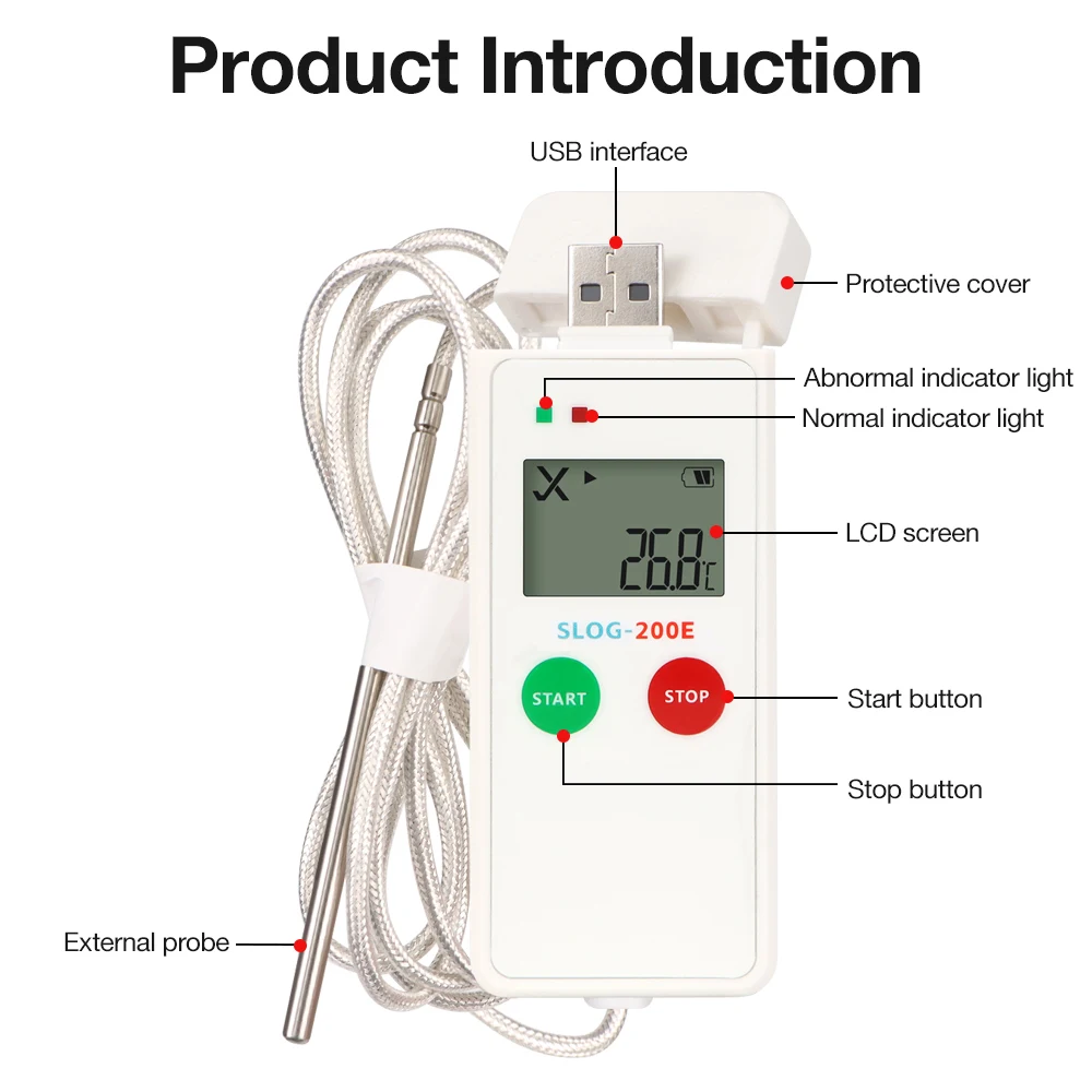 

-200℃~70℃ Ultra-low Temperature Data logger LCD Display USB Temp Recorder External Probe Datalogger PDF Reporter For Drug Food