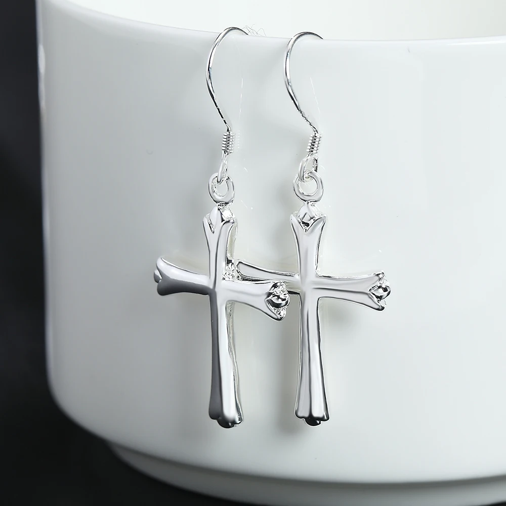 Wysokiej jakości kolczyki wiszące z czystego srebra próby 925, biżuteria damska, modne kolczyki krzyże, urok, trend ślubny, prezenty świąteczne dla trendsetterów.