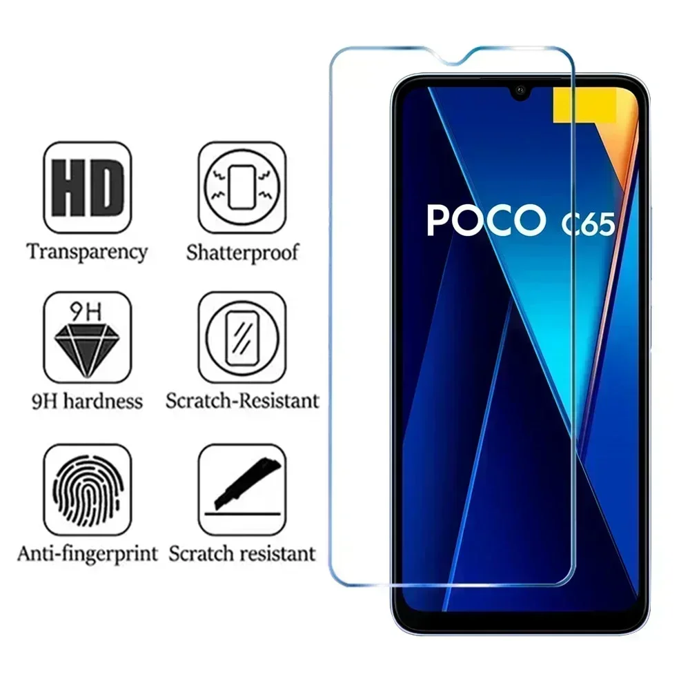 4IN1 الزجاج المقسى ل POCO C65 C40 M6 M5 M4 حامي الشاشة ل POCO F6 F5 F4 F3 X6 X5 X4 X3 GT Pro 5G طبقة عدسة واقية