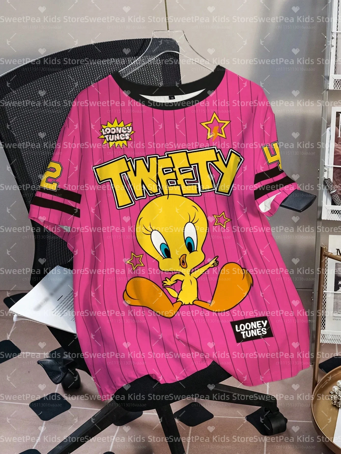 LOONEY TUNES Minimalist Casual Cartoon Design Pattern Print Summer Kids' T-shirt Round Neck Short Sleeve Pullover Loose T-shirt - view 3