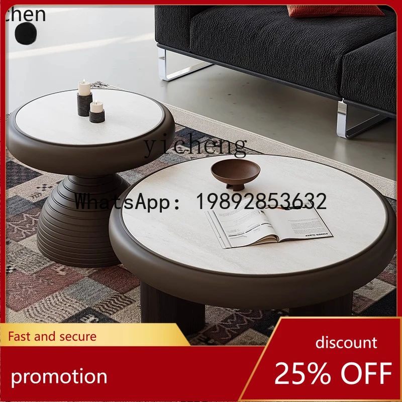 YFY marble walnut color retro style Mianshan coffee table anti-collision rounded corner coffee table