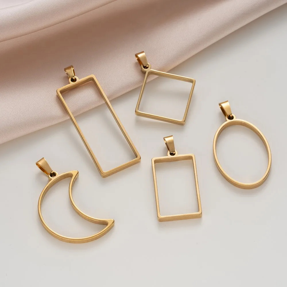 

5Pcs Stainless Steel Hollow Geometric Star Moon Frames Bezel Charms Pendants For DIY Earring Necklace Jewelry Making Materials