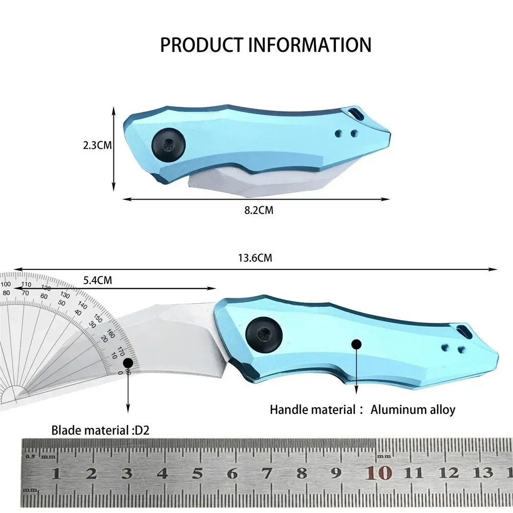 KS 7350 Launch 10 Pocket Folding Knife D2 Stonewashed Blade Blue / Gray Aluminum Handle Outdoor Hiking Camping Self Defense Tool