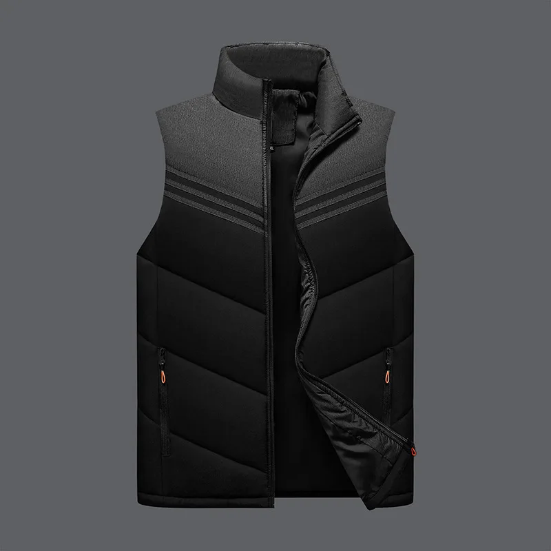 2023 Autumn and Winter Men\'s Solid Stripe Zipper Pocket Vest Stand Up Collar Coat Fashion Casual Cotton Office Lady Tops