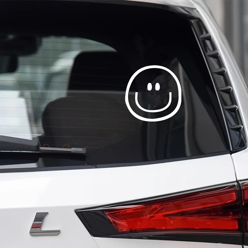 1PC 楽しいスマイリーフェイスカーステッカー、スタイリッシュなピンク&ホワイトデカール、車の外装インテリア用の耐久性のあるビニールステッカー、楽しい車の装飾