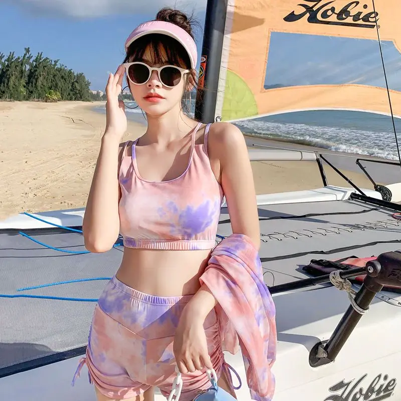 Summer Autumn Elegant Fashion Y2K Sexy Bikinis Suits Lady Korean Harajuku Three-piece Set Swimwear Long Sleeve Swimsuits Women