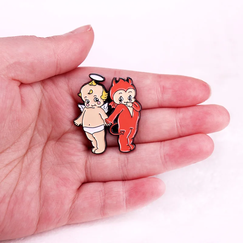 Angel and Devil Doll Badge Enamel Pin Brooch Jewelry Accessories