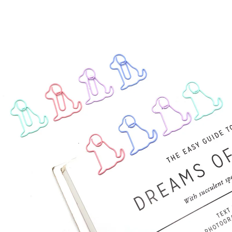 20pcs Colorful Cartoon Dog‑Shaped Plastic‑Coated Paper Clips, Metal Bookmark Clips for Student Test Paper School Stationery