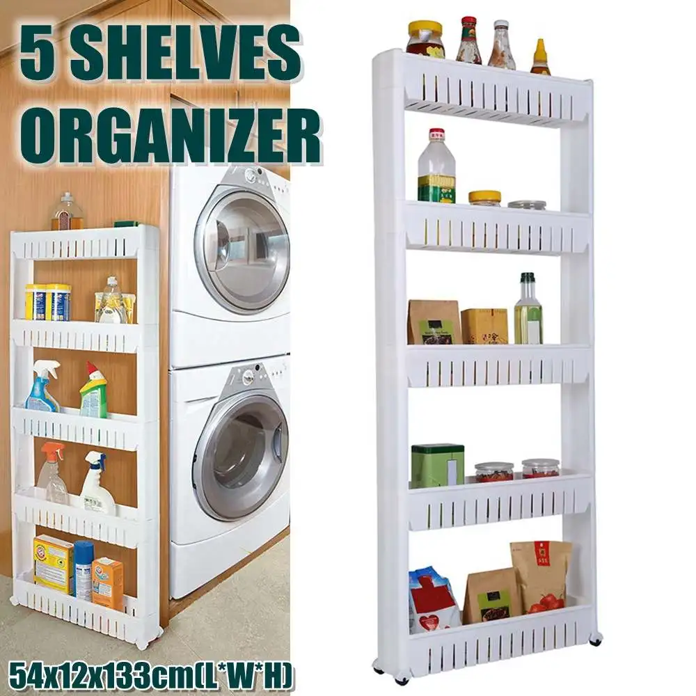 5 Layer Removable Storage Rack Kitchen Bathroom Living Room Sundries Storage Holder Organizer Storage Cabinet with Wheels