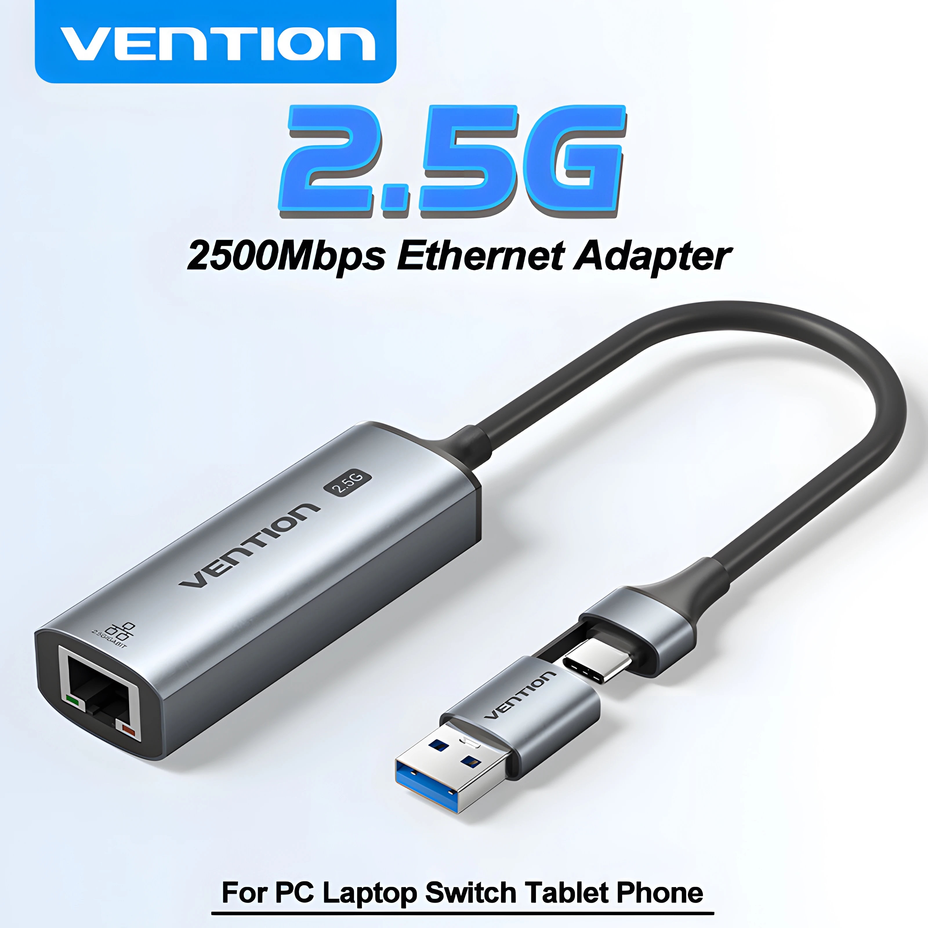 Vention 2.5G USB A C Ethernet Adapter USB 3.0 Network Card 2500Mbps 1000Mbps RJ45 Lan for MacBook iPad Laptop PC  Windows Switch
