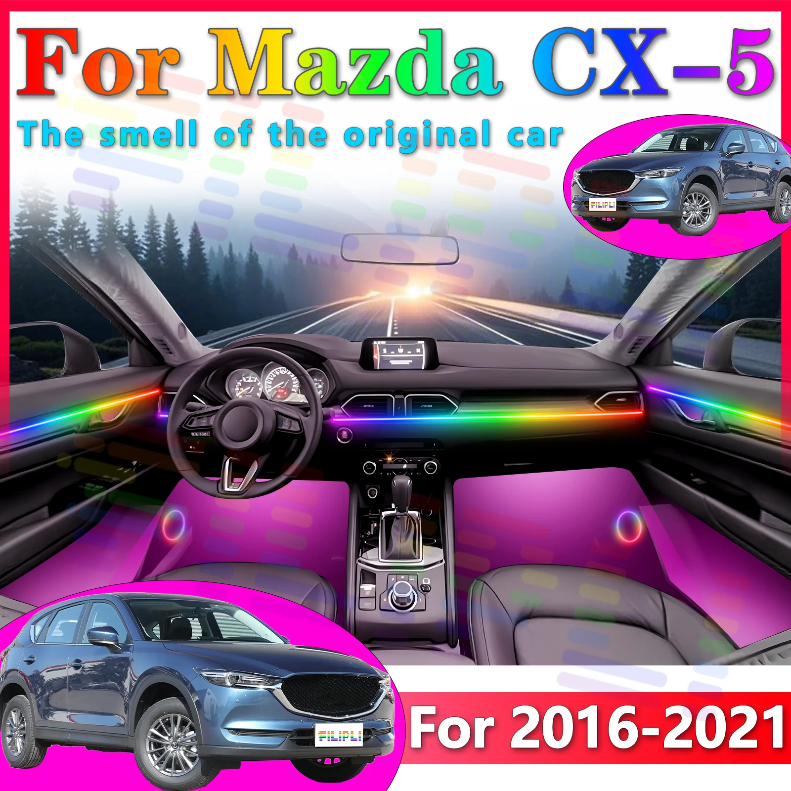 For Mazda CX-5 KE/KF 2016-2021 Elite Stealth Acrylic Vehicle Interior Ambient Lighting RGB Audio-interactive Mobile APP LED