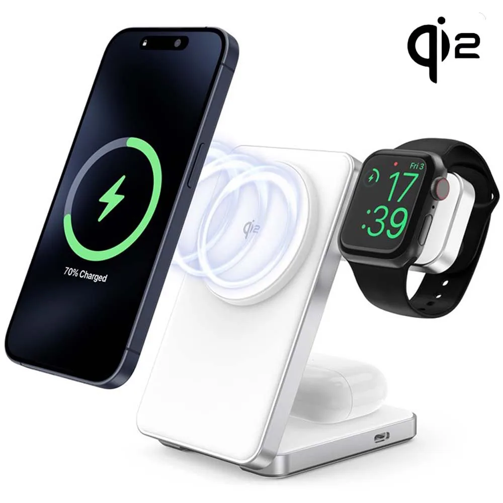 Qi2 3 in 1 15W Magnetic Wireless Charger for Iphone 15 14 13 Fast Charging Alloy Frame Folding for Apple Watch Wireless Charger