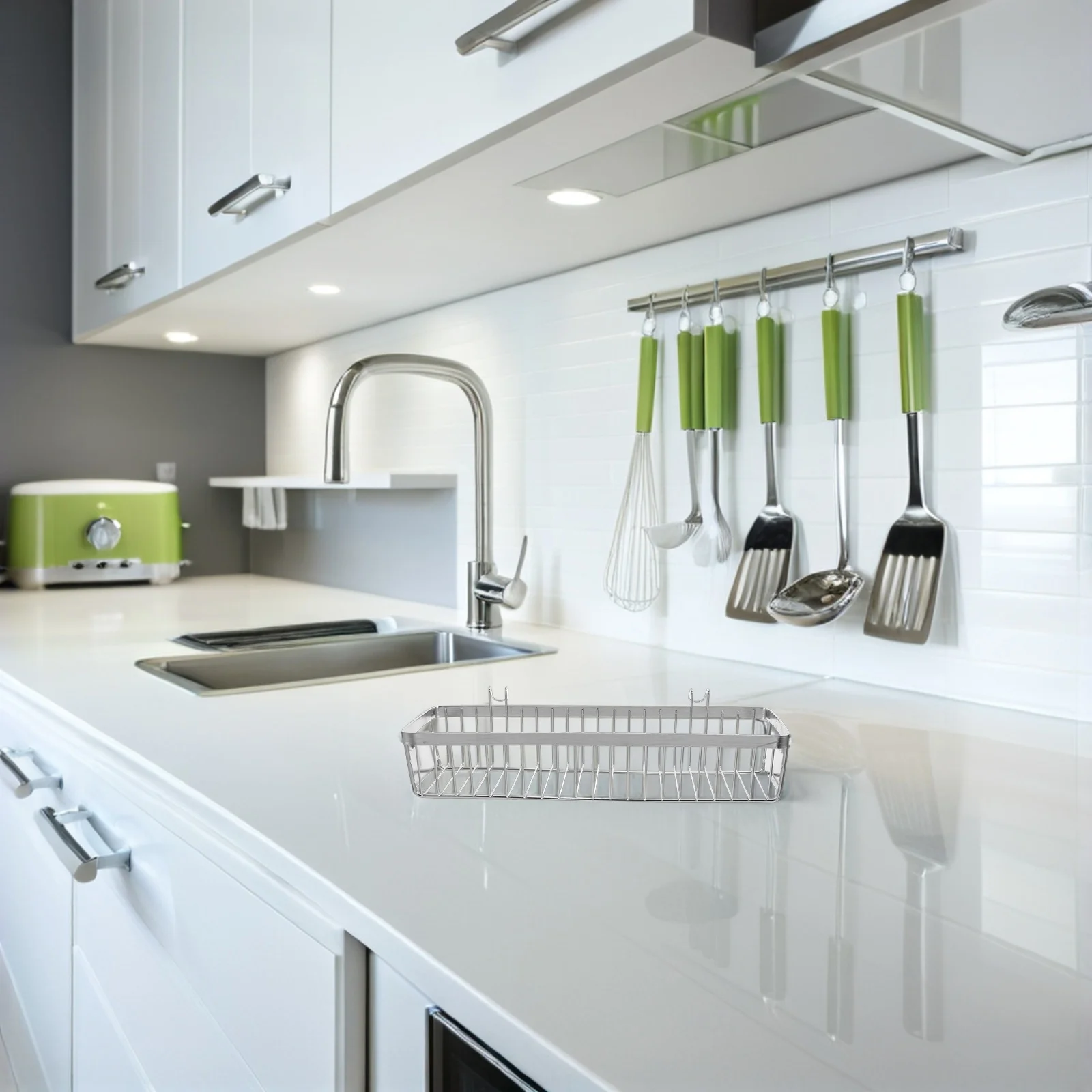 

Stainless Steel Kitchen Utensil Holder Cutlery Storage Basket Silverware Drying Rack for Dishwasher Space Saving Utensil