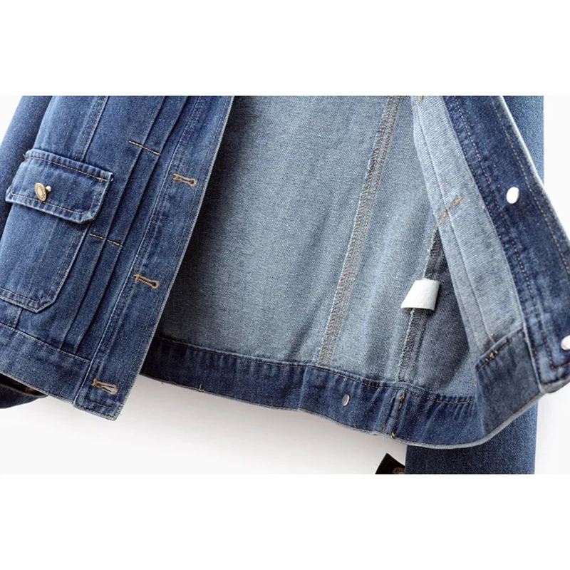 Dunkelblau O Hals Große Tasche Denim Jacke Frauen Dünne Kurze Cowboy Oberbekleidung Frühling Herbst Koreanische Casual Jeans Jacke Mantel Weibliche
