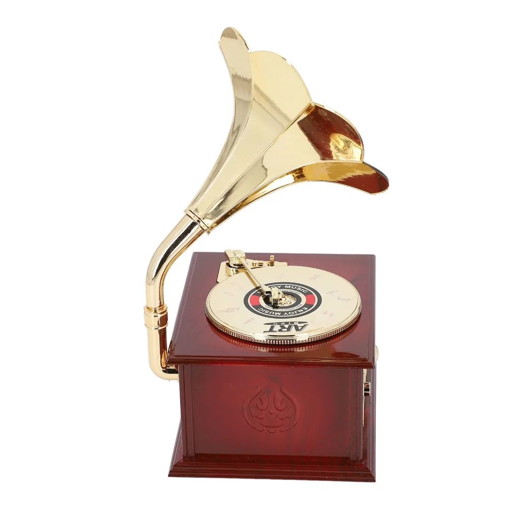 ABS Gramophone Music Box Mechanical Retro Mini Size Clockwork Music Box Exquisite Clockwork Music Box Phonograph Music Box
