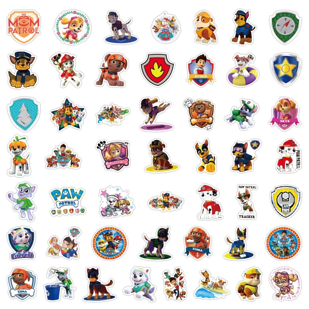 10/30/50/100PCS Paw Patrol Kids Toy Stickers Cartoon Decals PVC Waterproof  DIY Phone Luggage Fridge Guitar Bike Toys For Boys