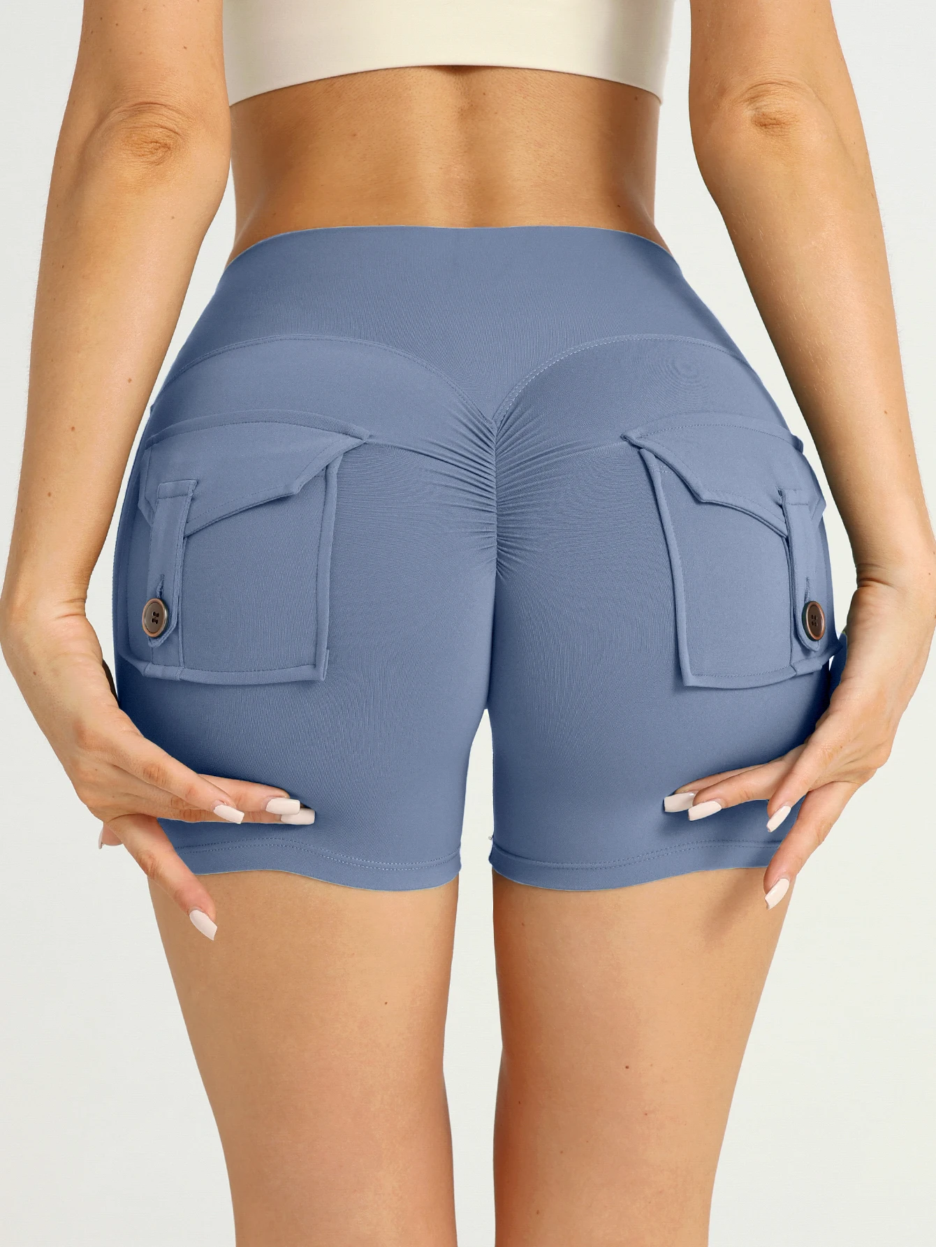 Damen High-Waist Yoga-Shorts mit Taschen, Sexy Po-Formend, Hochbelastbar, Atmungsaktiv, Bequem für Laufen, Fitness, Freizeit, Radfahren und Sport