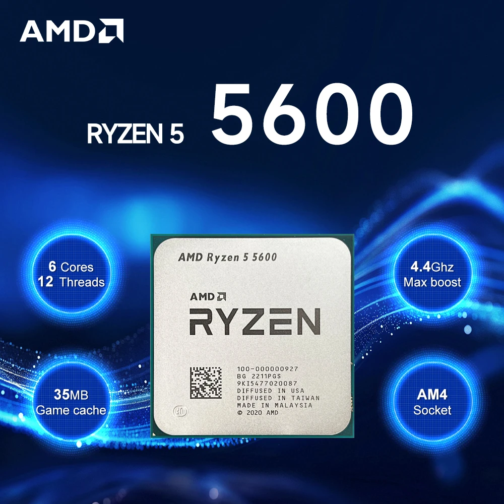معالج AMD Ryzen 5 5600 R5 5600 6-Core 12-Thread 3.5 جيجا هرتز CPU 5000 Series 7NM L3=32M مقبس AM4 DDR4 جديد ولكن بدون مبرد