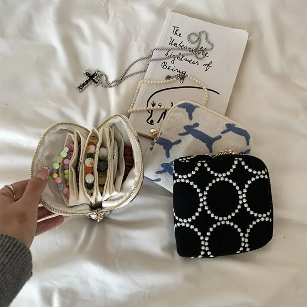 Multi-Layered Embroidered Jewelry Storage Bag Cotton Linen Ethnic Style Bracelet Display Pouch Soft Embroidery