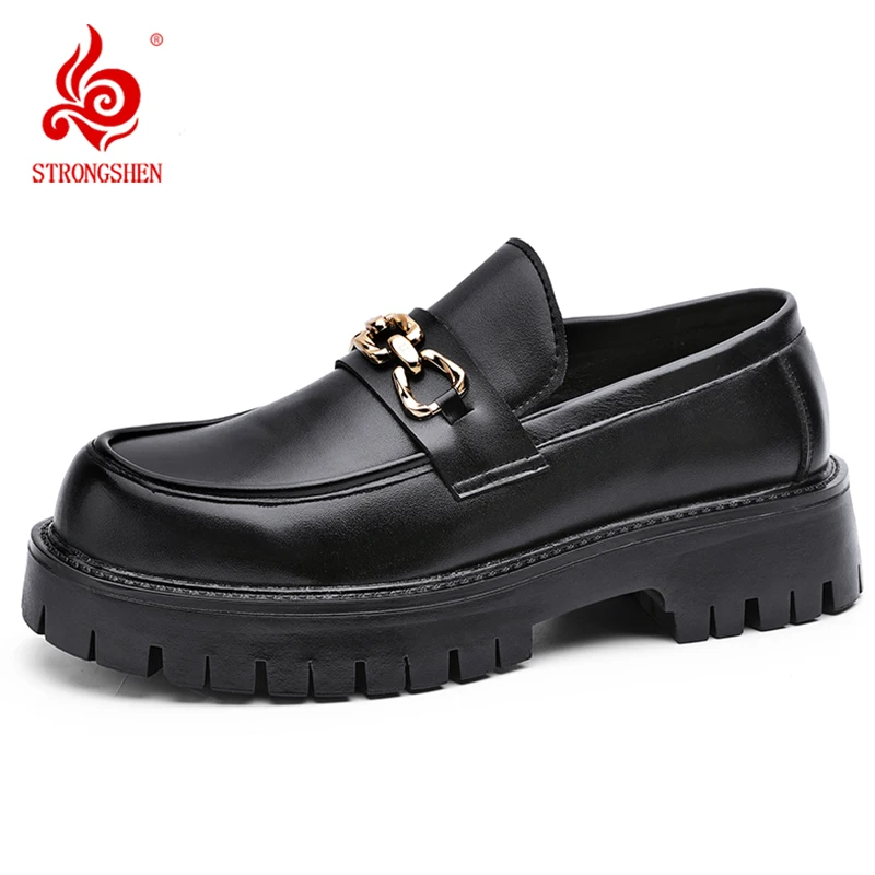 

STRONGSHEN Men Platform Leather Handmade Shoes Men Thick-soled Casual Shoes Formal Business Shoes Brand Luxury Fashion Shoes