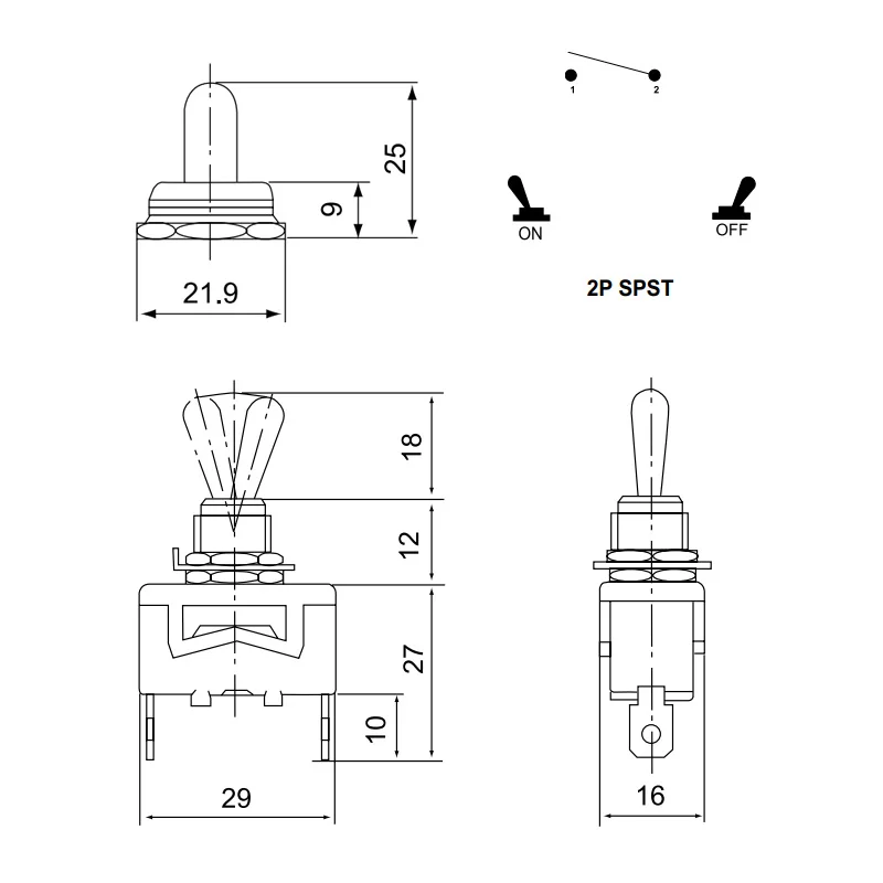 T5R11A   2 Pin SPST Waterproof  spring return Toggle Switch 12V ON OFF 15A 250V TMAZTZ Rocker Switches for Car Boat Yacht