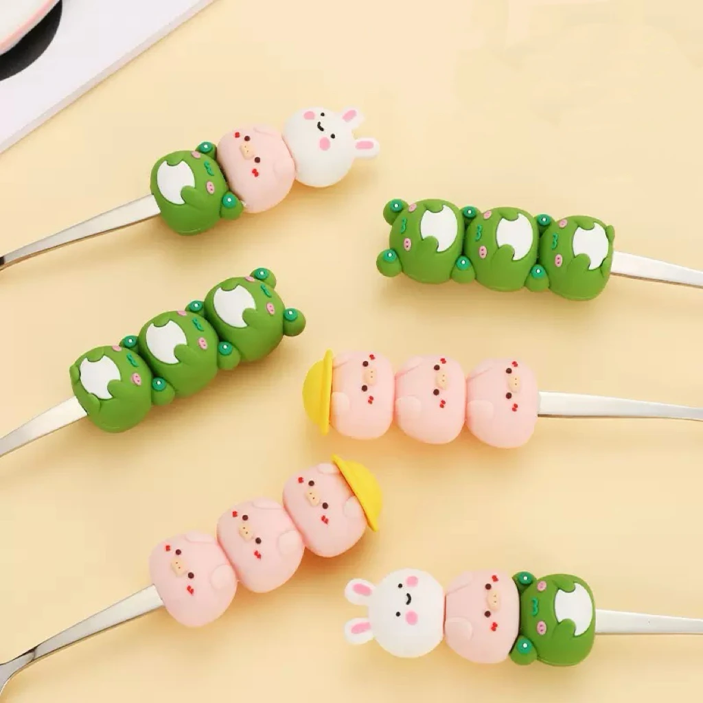 Stackable Animal-Shaped Spoons with Cute Silicone Handles, Stainless Steel Rice Spoons, Dessert Spoons, Soup Spoons, 1 Piece