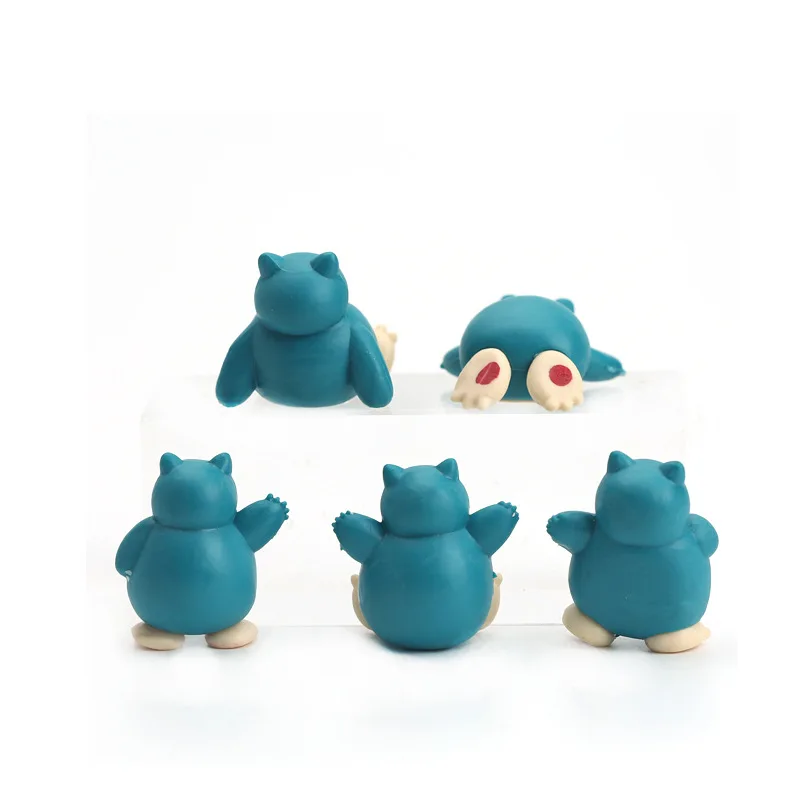 Lote de 5 uds. De Mini figura de acción de Anime Snorlax, 1,8-3cm, decoración de pasteles, adornos Kawaii, adornos de escritorio, juguetes para niños, regalos de vacaciones