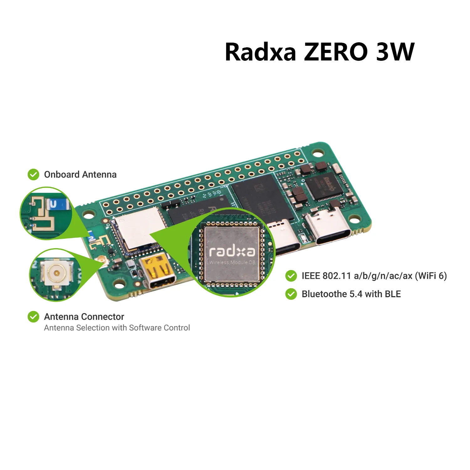 Устройство Radxa ZERO 3 Вт, четырехъядерный процессор Arm®Cortex™-Чип A55 RK3566 DDR4