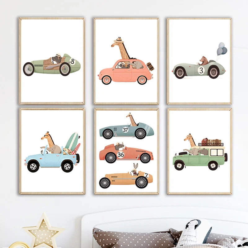 1pcs(No frame)Funny Safari Animals Elephant Giraffe Poster Canvas Painting Nursery Wall Art Print Child Room Picture Nordic K