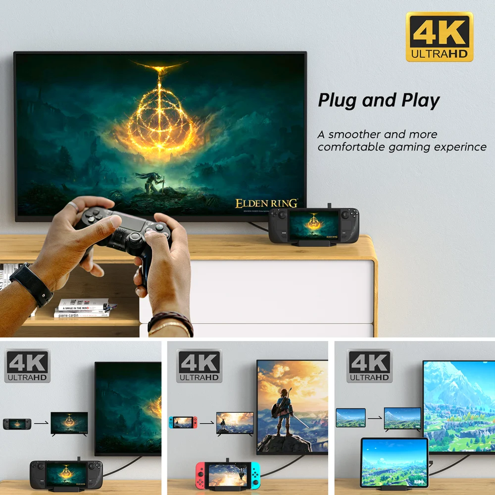 スチームデッキ-ドッキングステーション,4k,30hz,hdmi互換,usb3.0,type-c,トラベルドック,スチームデッキ/Nintendo用スタンド