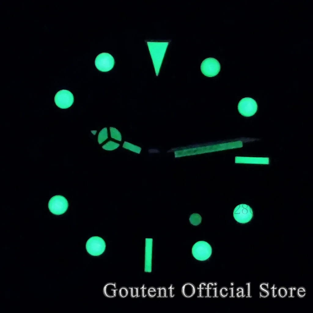 Goutent 29mm Black Blue Green Red Orange Watch Dial With Hands 9 O\'clock Date Green Luminous Fit NH35 Movement