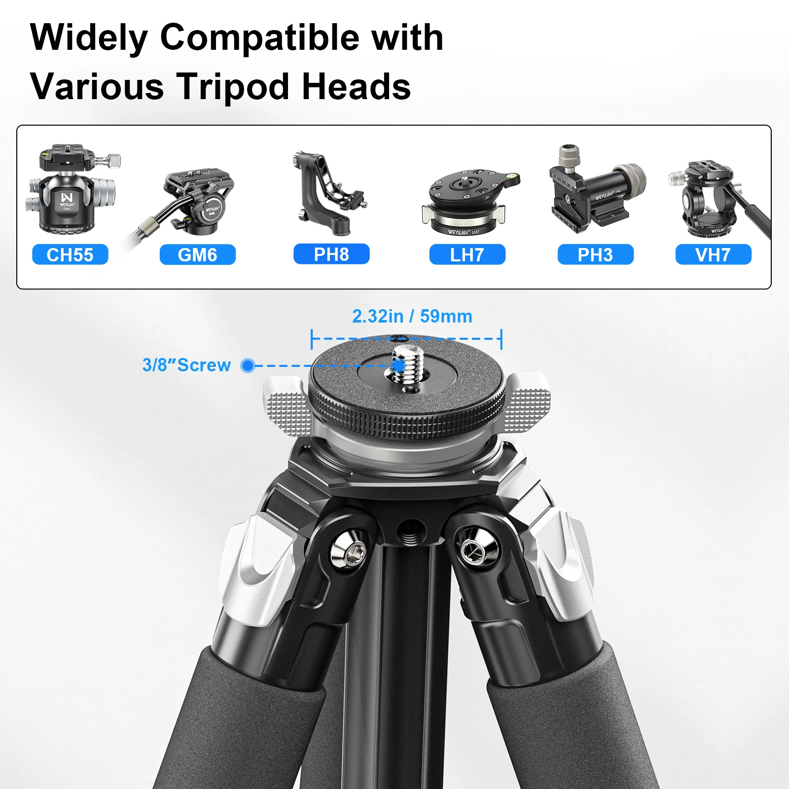 WEYLLAN UX7 Heavy Duty Carbon Fiber Tripod 32.5mm Tube with Mlok Rail,Q.R Plate,Lever Lock Portable Outdoor Photography Stand