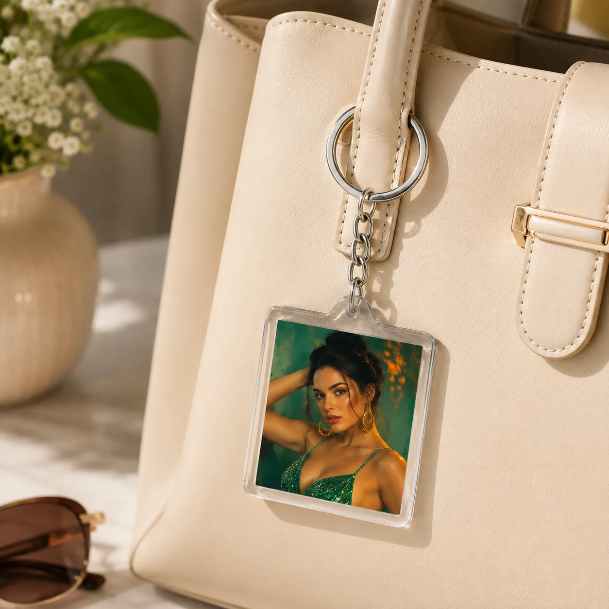 Custom Square Acrylic Photo Keychain, Personalized Picture Key Ring, Customized Bag Charm, Memorial Keepsake Gift for Birthday & view 5