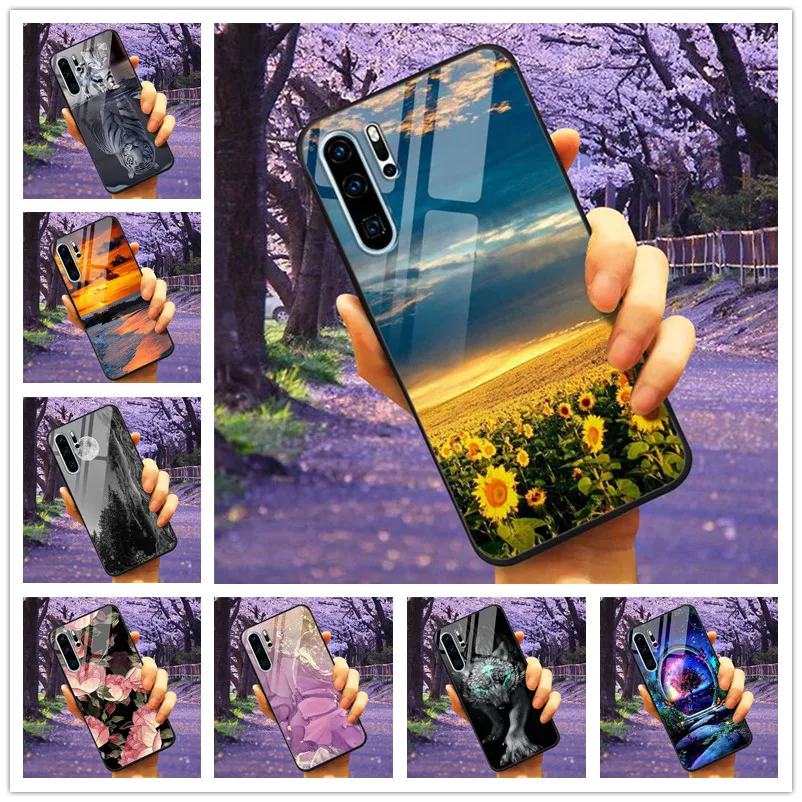 Funda de teléfono para Huawei P30 Pro Lite, carcasa de vidrio templado, Funda de lujo con diseño de lobo espacial y León, P30Pro P 30 Cat