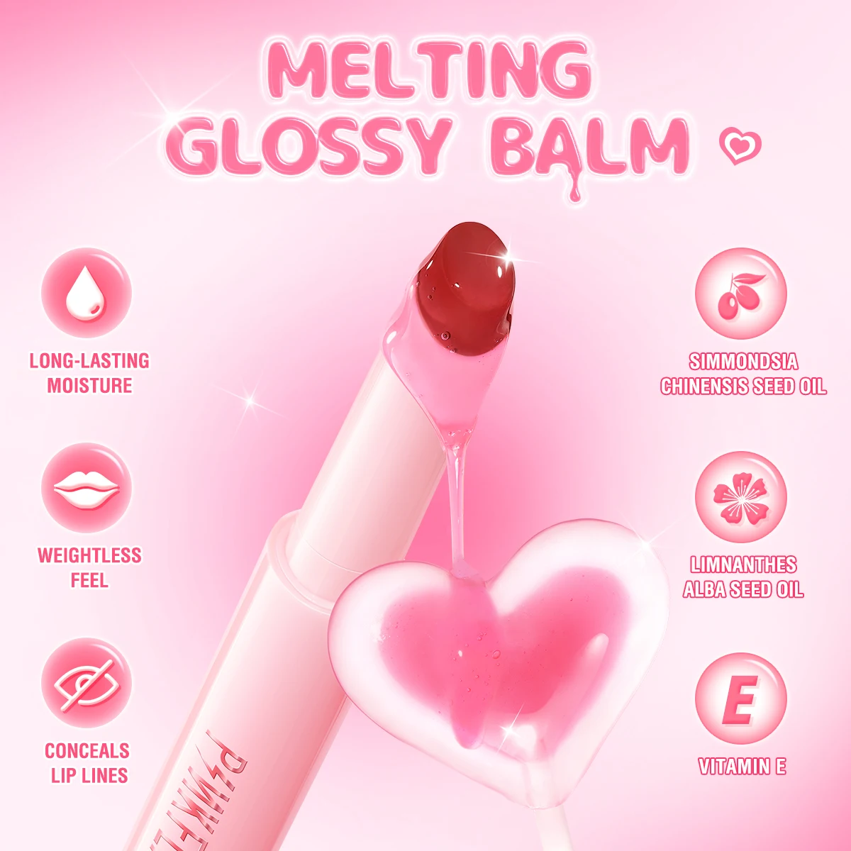 PINKFLASH Dewyful Glossy Lip Balm Long-lasting Moisturizing Lip Glaze Non-stick Lip Tints Women Lips Liner Care Makeup Cosmetics