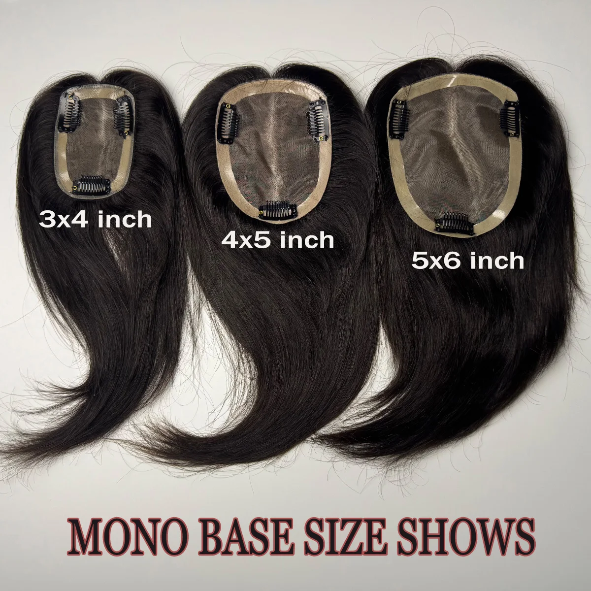 أغطية شعر بشري متينة، قاعدة أحادية وبولي يوريثان دقيقة مع مشابك على نظام قطع الشعر القابلة للتنفس لتغطية الشعر الرمادي أو الرقيق