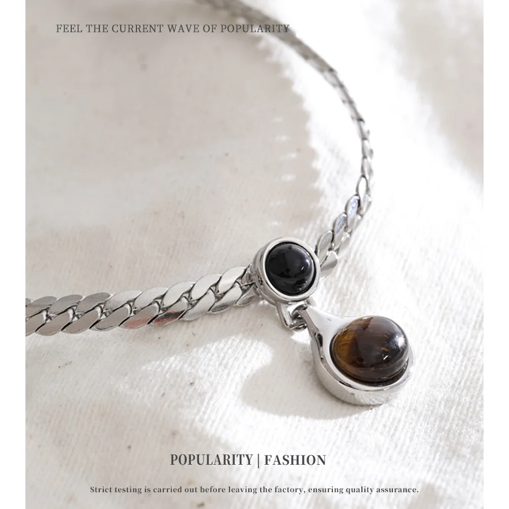 NiNice Stainless Steel Tiger Stone Drop Necklace for Women High Quality Cuban Chain Fashion Collar Jewelry Recommend