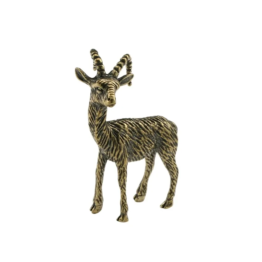 2026 Retro Zodiac Tea Pet Solid Brass Goat Sculpture Christmas Desktop Decoration Gold Plated Metal Engraving Craft
