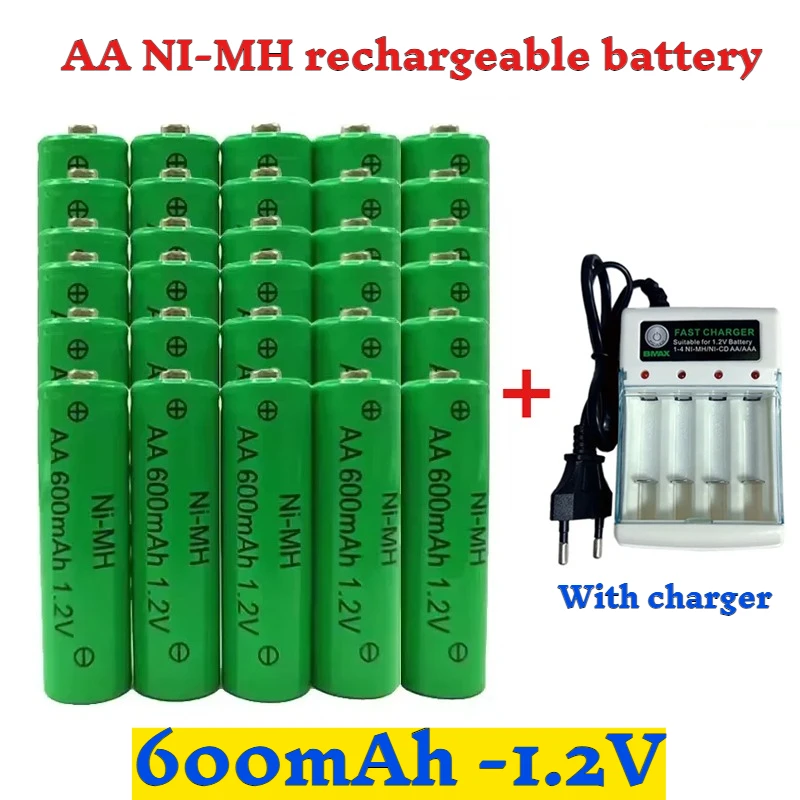 

AA Battery 1.2V 600mAh NI-MH Rechargeable Battery Suitable for Alarm Clock Children's Toys LED Light Mouse Remote Control Camera