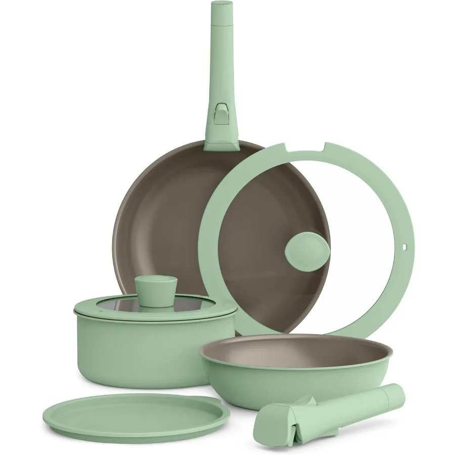 8 Piece Removable Handle Cookware Set Designed for Compact Kitchens with EverGood Ceramic Nonstick Coating Ideal for Any Kitche