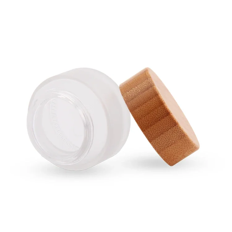 

luxury empty cosmetic eye cream glass jar with bamboo cap/lids with Eco Friendly Bamboo caps mask cosmetic glass packaging jars
