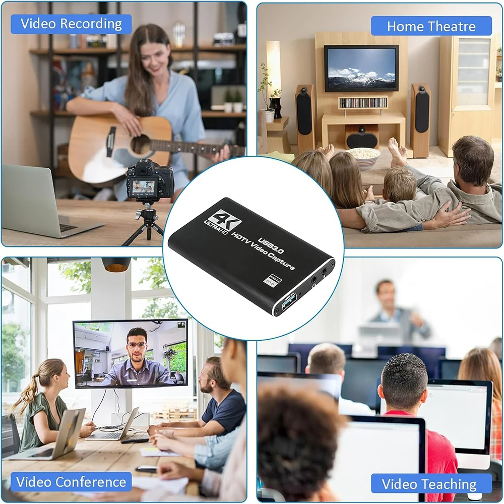 USB 3.0 4K Video Capture Card with 3.5 Mic In Loop Out 1080P 60FPS Recording for Laptop Desktop PC Game Live Streaming Broadcast